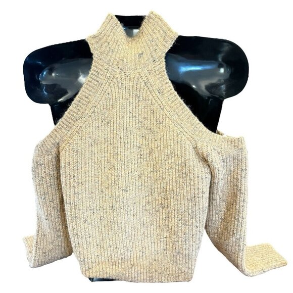 Womens Astr the Label Tan Cold Shoulder Mock Neck Wool Blend Sweater Size Medium - Picture 3 of 12